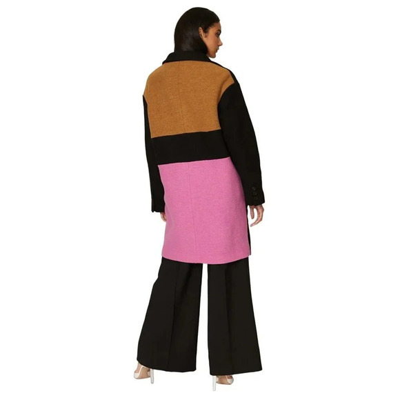 Peter Som Collective Colorblock Wool Coat in Black 0 Womens Trench Jacket - Picture 3 of 12